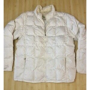 Eddie Bauer Goose Down Jacket Womens Medium White/Cream Quilted Full Zip